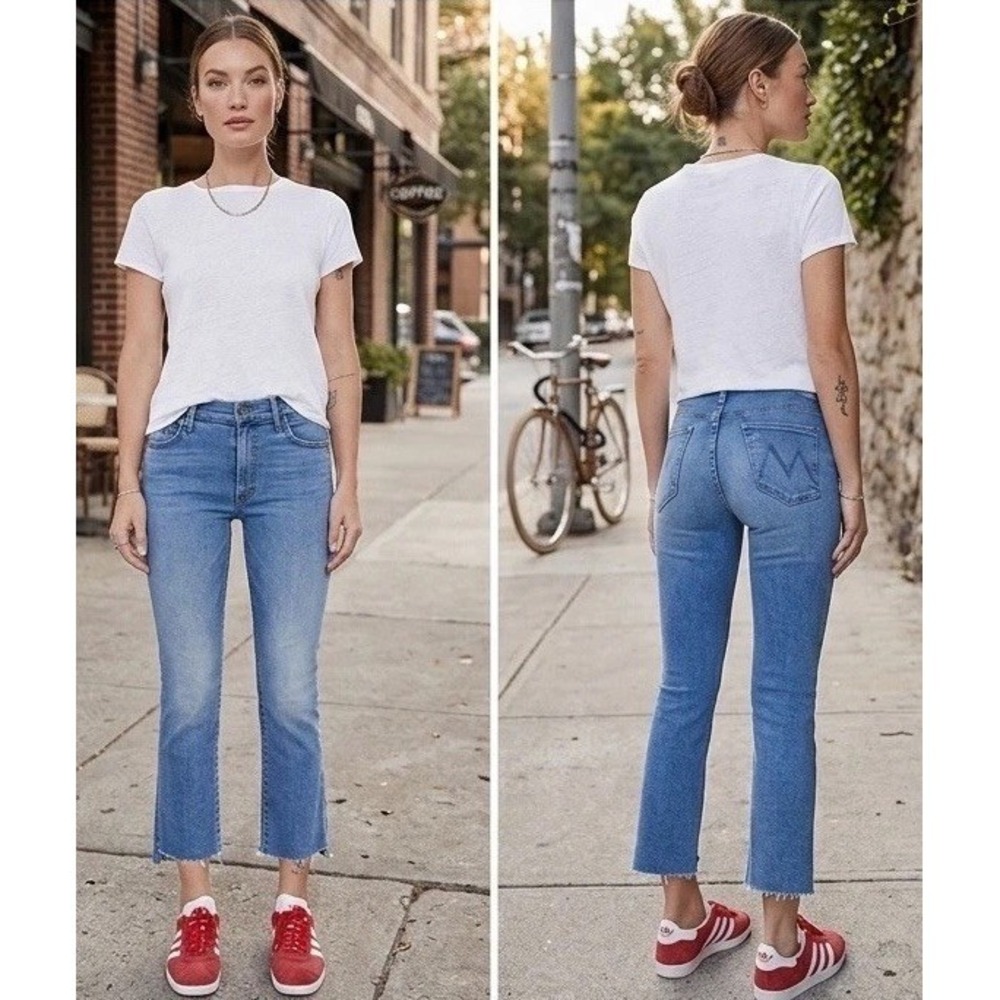 Mother The Insider Crop Step Fray Jeans Womens Sz 30x26 Juicin Ankle Stretch